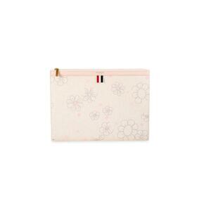 $1495 NWT Thom Browne Medium Light Gray Floral Leather Document Holder 14"Wx10"H
